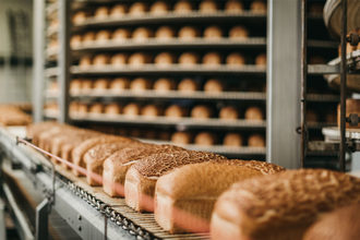 Baked bread on a cooling rack